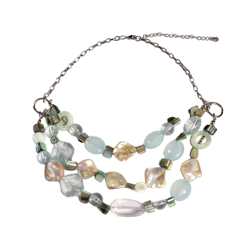 Women's Silver Tone Light Green Faux Mother of Pearls Necklace 10 Inches - Picture 12 of 16